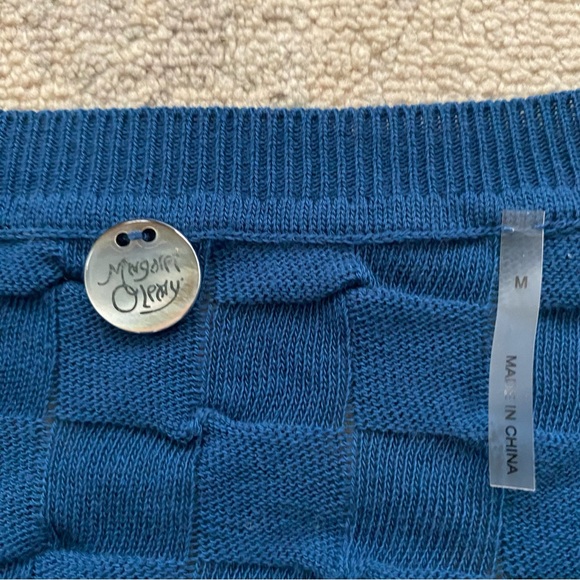 Margaret O’Leary Origami Cardigan Medium Blue 100% Cotton Crew Neck Quiet Luxury - Picture 9 of 13